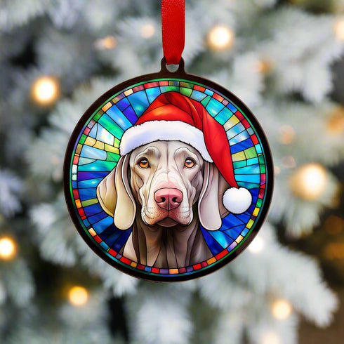Weimaraner in Santa Hat Suncatcher Decoration